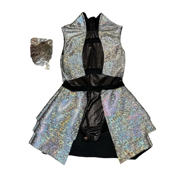 Revolution Dancewear No Excuses Costume LC/MC Black Foil Dot Leotard - Picture 3 of 6